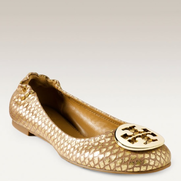 Tory Burch Shoes - Tory Burch Gold Snakeskin flats
